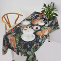 Watercolor Forest Tablecloth, Rustic Woodland Animals Squirrel Rabbit Fox Wild Flower Mushroom Leaves Print Table Cloth Cover for Kitchen Dining Indoor Outdoor Decor 60x110in