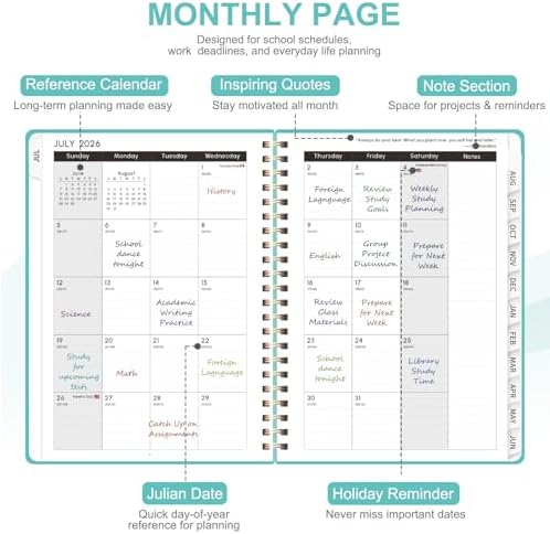 Planner 2026-2027, Weekly and Monthly Academic Planner, July 2026 - June 2027, Hardcover Calendar Agenda Book for School Year Planning, School Supplies for Teacher and Student, A5(6.3'' x 8.5'')