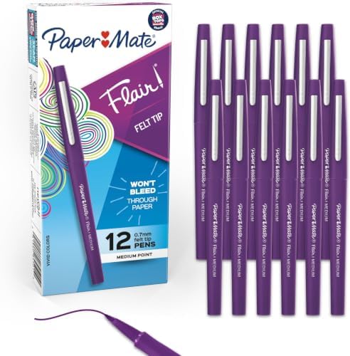 Paper Mate Flair Felt Tip Pens, Medium Point (0.7mm), Vivid Purple, For Teachers, Students, Classroom Use, Note-Taking, Arts & Crafts, 1 Count (Pack of 144)
