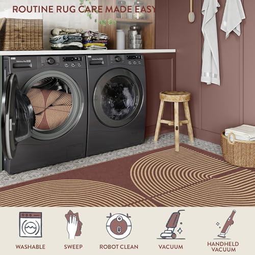 Lahome Modern Rainbow Easy Jute 2x6 Runner Rug, Red Kitchen Runner