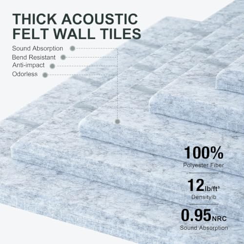 0.47" Thick Felt Wall Tiles 48"x36" Cork Board Alternative 12 Pack 11.81"x11.81"Felt Bulletin Board Pin Board with Removable Adhesive Tape&60 Pushpins for Home Office School(Bold-Silver Grey)