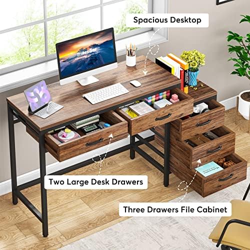 Tribesigns Computer Desk with 5 Drawers, Reversible Home Office Desks