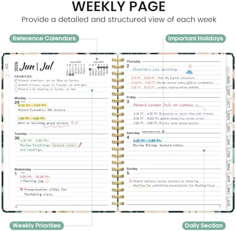 Planner 2026-2027, Jul 2026-Jun 2027 Academic Monthly & Weekly Planner | 6.3" x 8.5" Hardcover Pretty Calendar Planner for Women, Spiral Organizer for School Office Home Supplies, Desert Garden