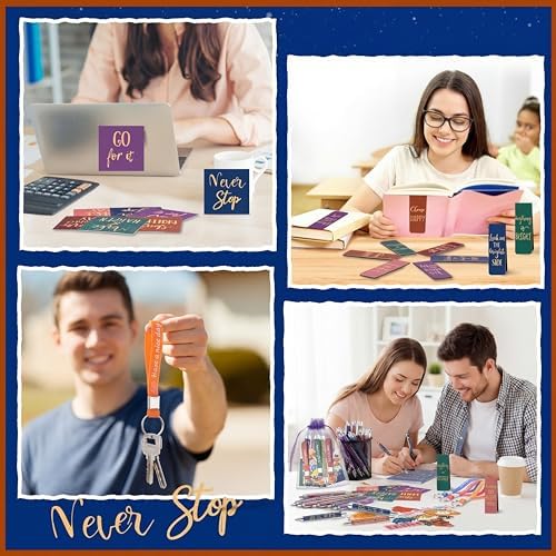 Pasimy 218 Pcs Inspirational Stationery Gifts Motivational Mini Notepad Pen Quote Bookmarks Stress Relief Stickers Inspiring Silicone Keychains for Home Office Appreciation Gift(Bright)