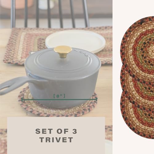 Homespice Gingerbread Braided Trivets Ideal as Hot Pads, Round 8" Set of 3