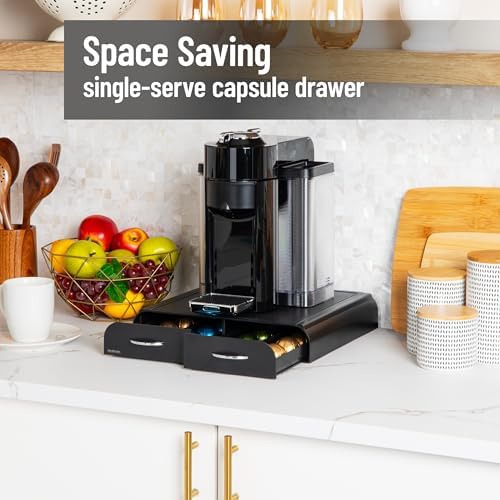 Mind Reader Single Serve Coffee Pod Organizer with 2 Drawers, Plastic, 13.25"L x 12.75"W x 2.5"H, Black