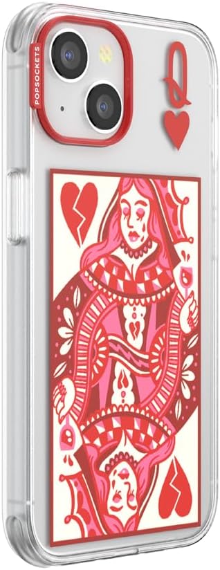 PopSockets iPhone 13 Phone Case with MagSafe- Heart Queen | Magnetic, Wireless Charging, Camera & Drop Protection, Heart, Valentines, Red, Textured