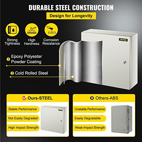 VEVOR NEMA Steel Enclosure, 20 x 20 x 6'' NEMA 4X Steel Electrical Box, IP66 Waterproof & Dustproof, Outdoor/Indoor Electrical Junction Box, with Mounting Plate