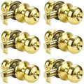 KNOBWELL 6 Pack Privacy Door Knob for Bathroom or Bedroom Door Knobs, Round Interior Door Knobs, Indoor Door Knob, Keyless Door Knob with Lock, Door Handle Lock, Polished Brass