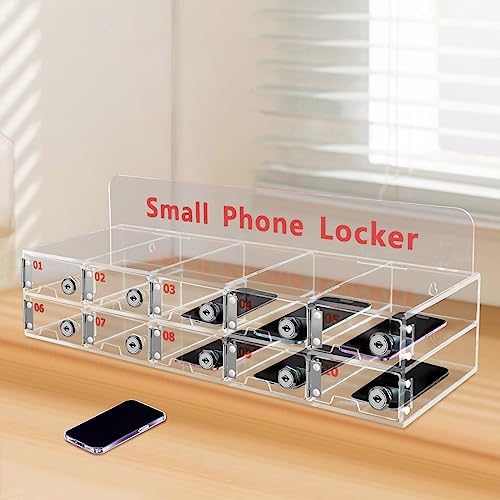 Cell Phone Cabinet,Acrylic Pocket Chart Cell Phones Storage Cabinet, Cell Phone Locker,Wall-Mounted with a Locked,for Classroom, Office, Gym (10 Slots)
