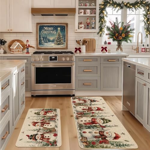 Baccessor Christmas Kitchen Rugs Set of 2 Red Snowman 17x29 and 17x47 Inch