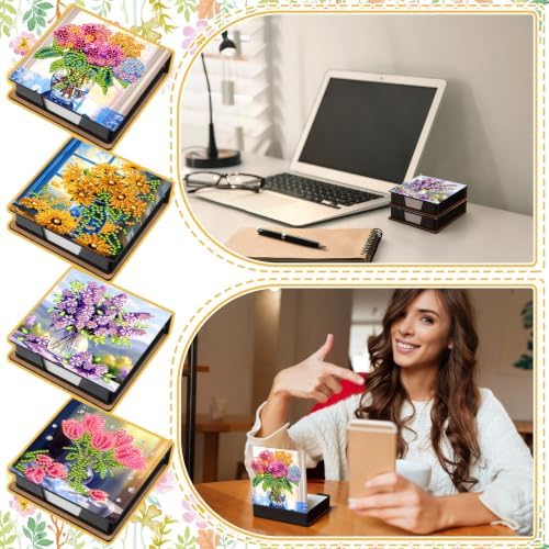 Saillong 4 Pcs Christmas Flower Diamond Art Note Box Diamond Painting Box