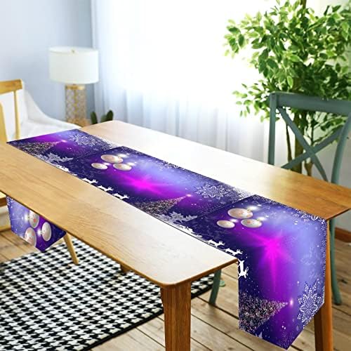 ALAZA Double-Sided Christmas Purple Snowflakes Christmas Tree Santa Claus on Deer Table Runner 18x72 Inches Long,Table Cloth Runner for Wedding Birthday Party Kitchen Dining Home Everyday Decor 28