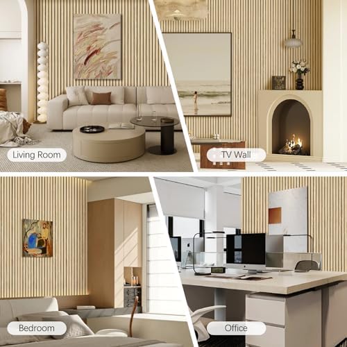 Wood Slat Wall Panel 2 PCS - Extra-Long Wood Wall Panels for Soundproof Home & Office, Easy Peel and Stick Acoustic Panels for Noise Cancelling (Oak 11.8"W x 94.5"L)