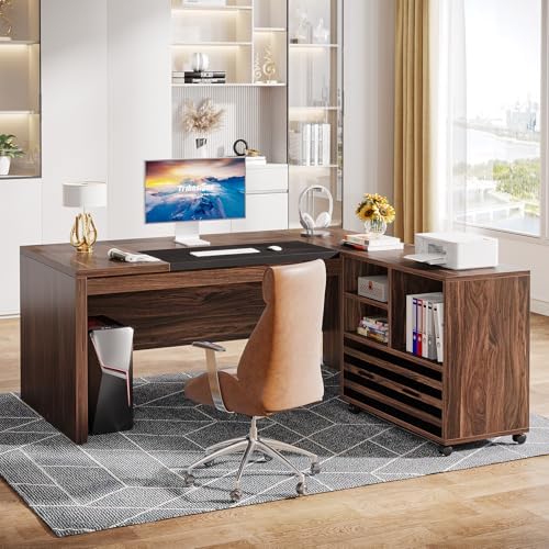 Tribesigns 62.2" L-Shaped Executive Desk with Mobile File Cabinet