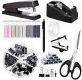 Office Supplies,Black Desk Accessories,Stapler and Tape Dispenser Set for Women with Stapler,Tape Dispenser,Staple Remover,Staples,Clips,Scissors and Tabs,Gift for Students,Coworkers,Teacher,Business