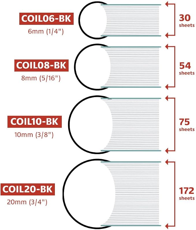 6mm (1/4 in.) Spiral Binding Coils for Reports, Presentations and Proposals | 4:1 Pitch | 12 in. Length | Black | 30 Sheets Binding Capacity | 100 Pack
