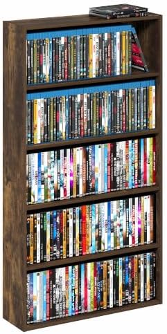 Furinno Basic DVD Shelf, 5-Tier CD Rack, Cube Storage, Amber Pine | 7 x 24 x 44, Open Shelf for DVD Blueray Game Disc, Organizer Media Shelf, for Living Room, Bedroom, Home Office