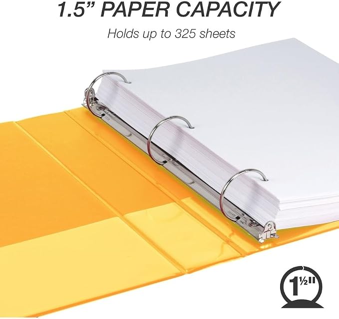Samsill Economy 3 Ring Binder Organizer, 1.5 Inch Round Ring-Binders, Customizable Clear View Cover, Yellow Binder (Pack of 12)