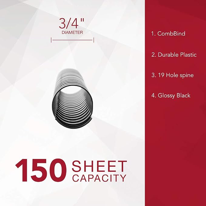 GBC Binding Spines/Spirals/Coils, 3/4" Diameter, 150 Sheet Capacity, CombBind, Black, 100 Pack (4000104)