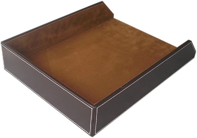 Letter Tray, PU Leather Paper Organizer Tray for Desk, Paper Organizer Storage Holder for Office Home or School A4 Size Brown