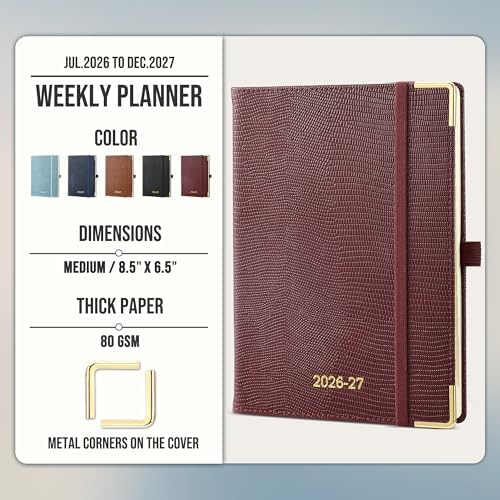 Planner 2026-2027 Weekly & Monthly Planner with Hourly Time Slots, 18 Month Academic Calendar July 2026 – Dec 2027, Vertical Layout, Monthly Tabs, Hardcover Business Agenda, Burgundy