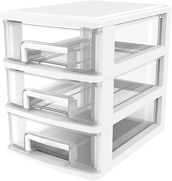 3-Layer Plastic Drawer Storage Box 11.81X9.44X6.69 Inch Portable Desktop Organizer Cabinet for Office Study Sundries Holder