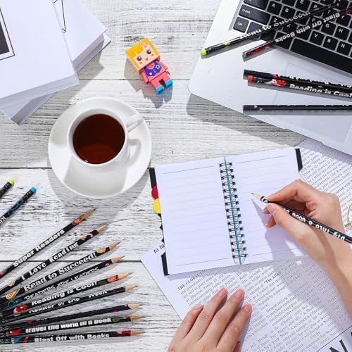 Tenare 150 Pcs Reading Motivational Pencils Bulk Fun Reading Pencils Wooden with Eraser Inspirational School Pencil Assorted Readings Black History Month Pencil for Reward Gift Stationery Party Favors