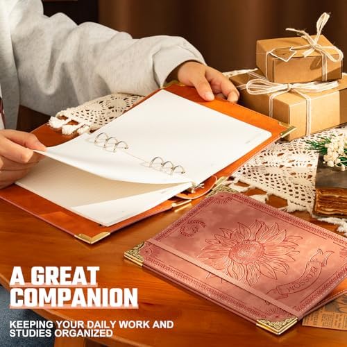 Ovesmusl Sunflower PU Leather A5 Binder 6 Ring Refillable Journal Cover