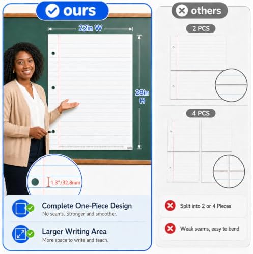 Dry Erase Giant Sized Magnetic Notebook Paper, Lined Paper 22" x 28"