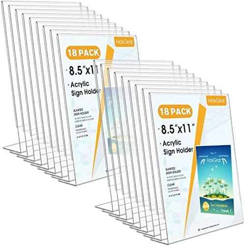 MaxGear Acrylic Sign Holder, 8.5 x 11 Slant Back Display Stand, 18 Pack