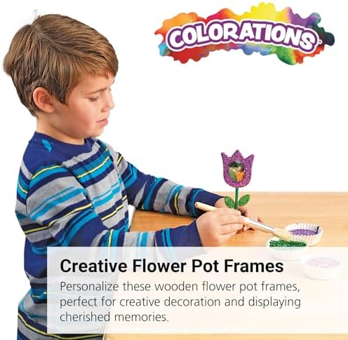 Colorations Wooden Flower Pot Picture Frames, Set of 12, Ages 4+, PreK+ | Kids' Keepsake Craft for Mother's/Father's Day, Birthdays or Holidays, Personalize and Decorate Each Frame