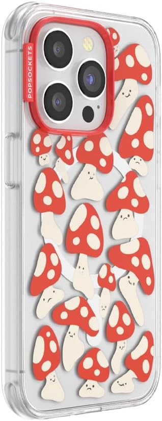 PopSockets iPhone 14 Pro Case with MagSafe, Phone Case for iPhone 14 Pro, Grip Sold Separately, Wireless Charging Compatible - Red Shrooms