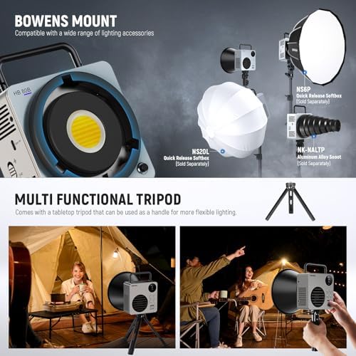 NEEWER 80W LED Video Light with 72Wh Battery & 100W PD Adapter APP/2.4G Control Portable Bi Color Mini COB Studio Continuous Output Lighting 25500lx/1m 2700-6500K 0-100% Dimming CRI95+ 13 Scene, HB80B