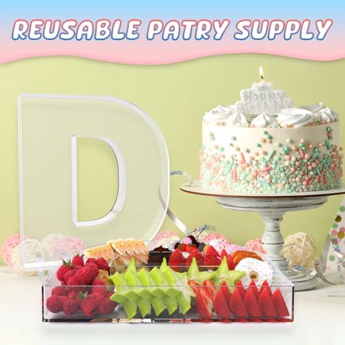11" Acrylic Letter Charcuterie Box, Reusable Fillable Alphabet Number Shaped Form Tray for Birthday Anniversaries, Party Decorative Serving Plates Display Candy Cake (D)