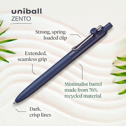 uniball Zento Liquid Gel Ink Retractable Pens, Medium Point (0.7mm), Muted Barrels, Black Ink, Dozen (Pack of 144)