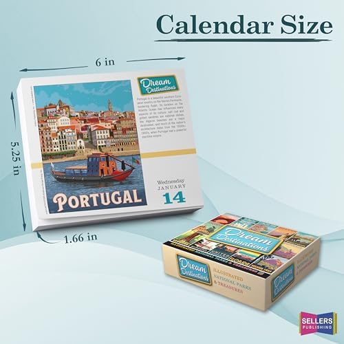 Dream Destinations 2026 Daily Desk Calendar: Page-a-Day Travel Calendar with Illustrated National Parks & World Treasures – Day-to-Day Desktop Calendar for Home or Office