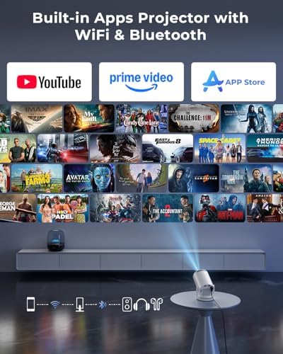 Mini Projector, Portable Projector with Wifi and Bluetooth, Built in Apps