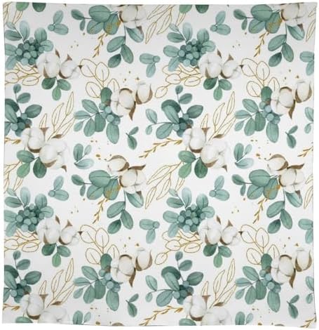 Cotton Flowers Tablecloth, Watercolor Summer Green Golden Eucalyptus Leaves Floral Print Table Cloth for Outdoor Picnic Home Dining Kitchen Table Decor 60x90in