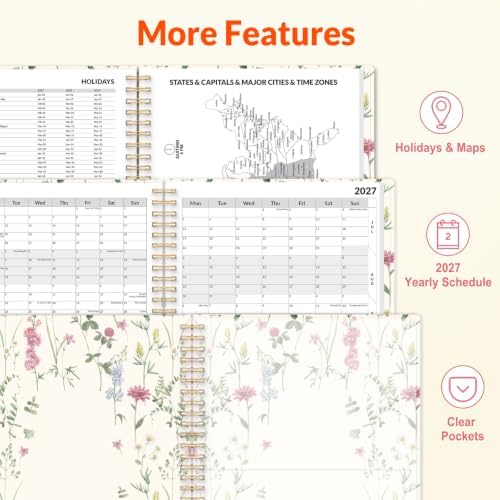 SUNEE 2027 Appointment Book, Quarter-Hourly, Weekly Monthly Planner, 8.5"x11",Beige Wildflower