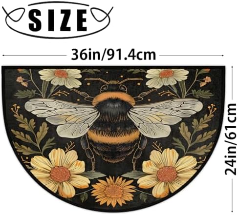 Half Round Door Mat Bee Flower Animal Non Slip Washable Semi Circle Area Rug Absorbent Soft Half Moon Rug Floor Mat for Indoor Outdoor Kitchen Bathroom Patio Front Door Mat Decor