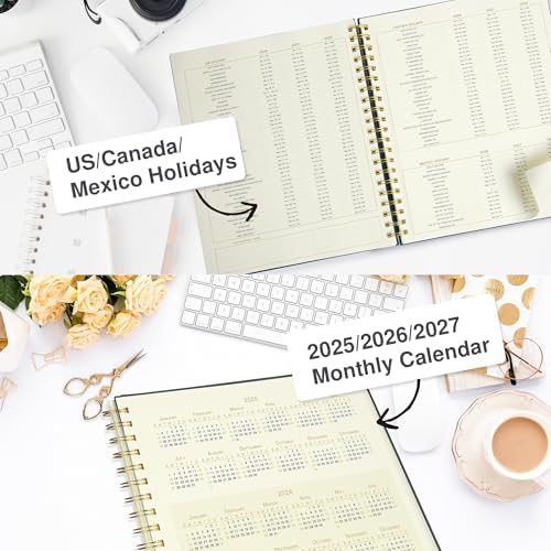 AuroPlanner Undated Daily Planner To Do List Hourly Schedule 2028 2027 2026 Calendar & Holiday Habit Tracker 180 Pages Letter Size 8.5" x 11" Sheets Hardcover Spiral Bound Notebook (Black)