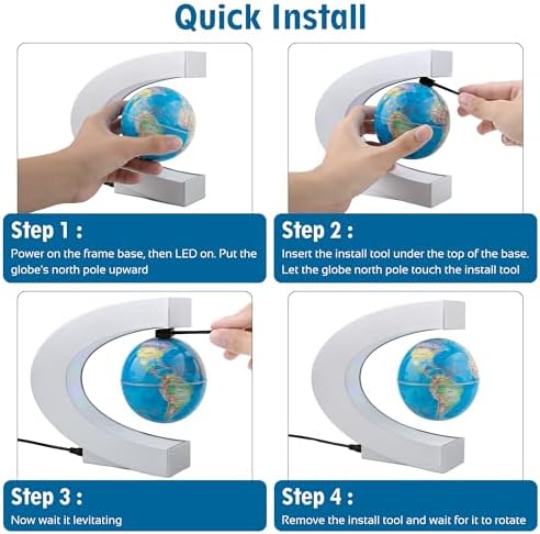MOKOQI Magnetic Levitating Globe with LED Light, Cool Tech Gift for Men Father Boys and Girls, Birthday Gifts for Kids, Floating Globes World Desk Gadget Decor in Office Home Display (Silver)