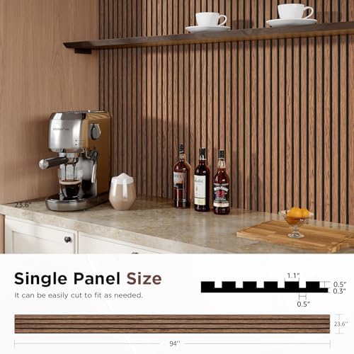 SMARTSTANDARD Wood Slat Acoustic Wall Panels 2 Pack 94"x23.6" Classic Brown