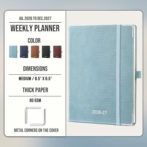 Planner 2026-2027 Weekly & Monthly Planner with Hourly Time Slots, 18 Month Academic Calendar July 2026 – Dec 2027, Vertical Layout, Monthly Tabs, Hardcover Business Agenda, Sky Blue