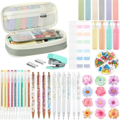 Eersida 58 Pcs Flower School Supplies Set, Colorful Pencil Pouch Pens