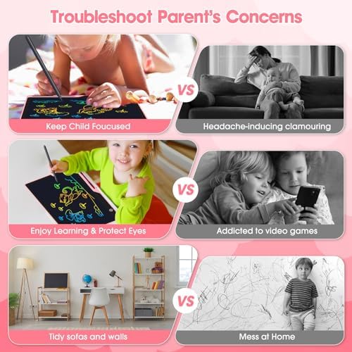 POPERFUN LCD Writing Tablet for Kids, Rechargeable Kids Drawing Pad 16 Inch Colorfuls Doodle Board, Kids Drawing Tablet Toys for Ages3 4 5 6 7 8 for Girls Boys Adults (Light Pink)