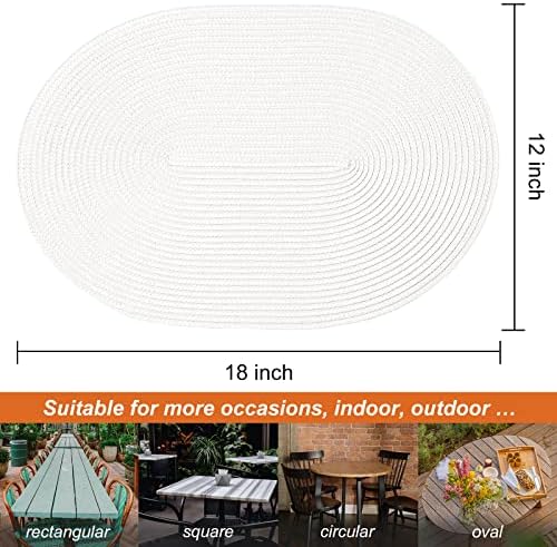 AHHFSMEI Placemats Set of 6 for Dining Table Washable Woven Non-Slip 18x12 inches Placemat Heat-Resistant Durable Table Mats for Dining Table Easy to Clean (Oval White,6)