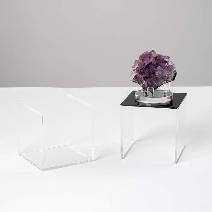 3x3x3Inch Clear Acrylic Boxes for Collectibles Display | Removable Countertop Storage Box Cube Organizer Stand Riser, Dustproof Protection Showcase for Crystals Minerals Slab Fossil
