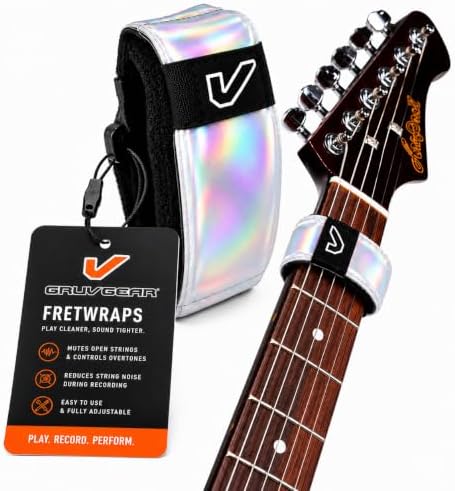 Gruv Gear Fret Wrap Guitar Mute Bubby Lewis FretWrap for Electric, Acoustic & Bass, String Dampener for Recording, Tapping & Practice, Fits 7-12 String Bass (1 Pack Extra Large Iridescent)